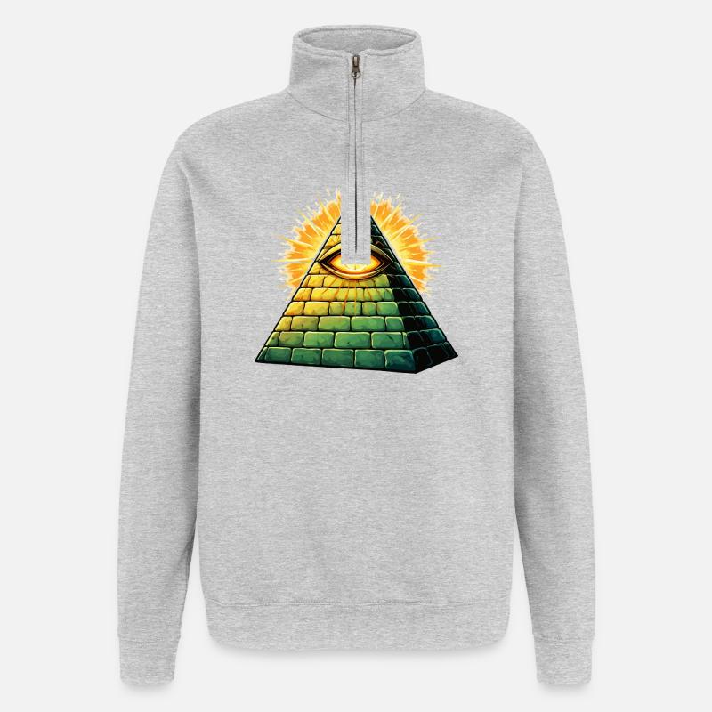 Pyramide des Illuminati - Sweat à zip 1/4 - gris chiné