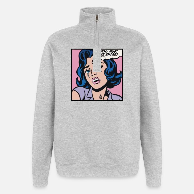 Warum muss er schnarchen? - Quarter-Zip-Sweatshirt - Grau meliert