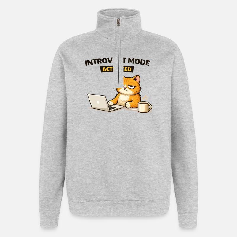 Introvert Mode Activated Cat - Quarter-Zip Sweatshirt - heather grey