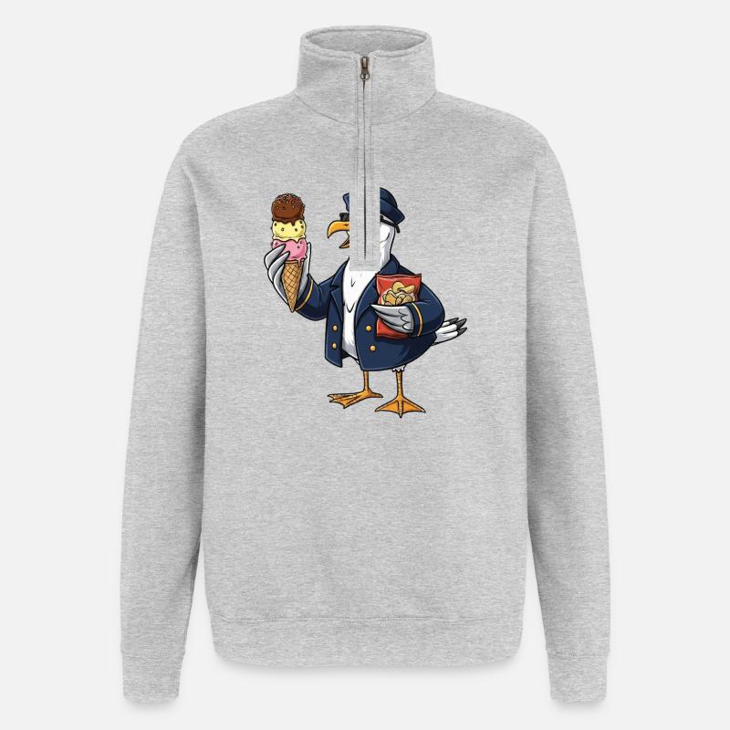 Cooler Möwenkapitän Mit Eis Und Chips - Quarter-Zip Sweatshirt - heather grey