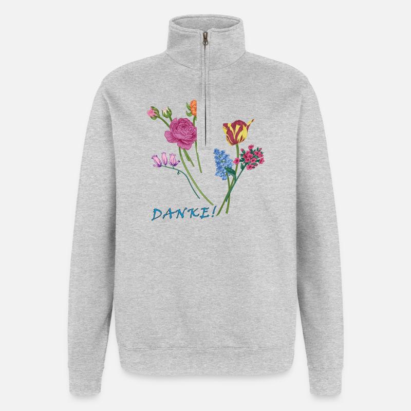Danke mit einem Blumenstrauß  - Quarter-Zip-Sweatshirt - Grau meliert