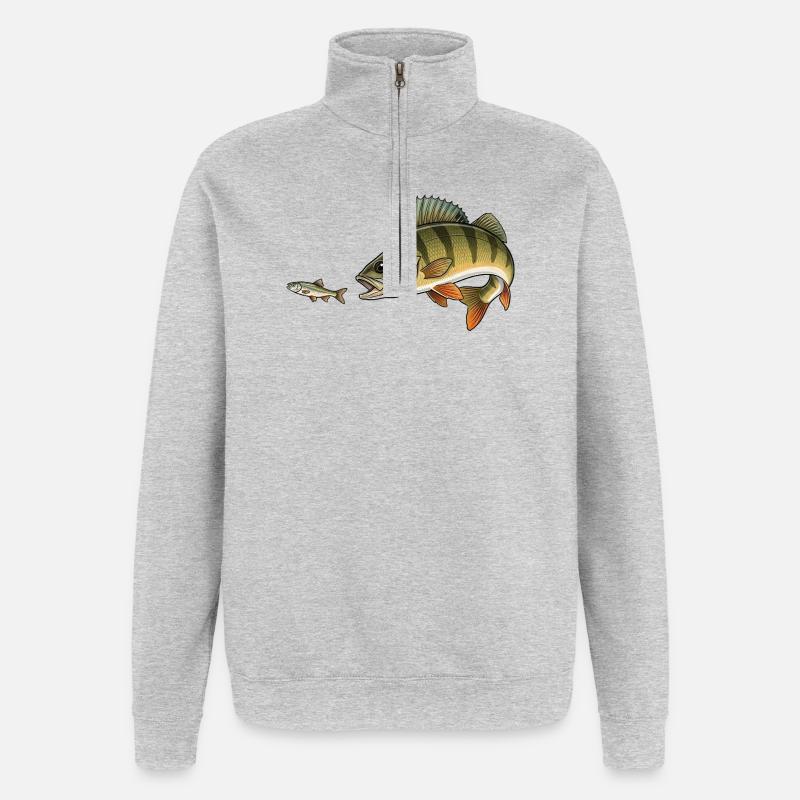 La perche chasse le poisson - Sweat à zip 1/4 - gris chiné