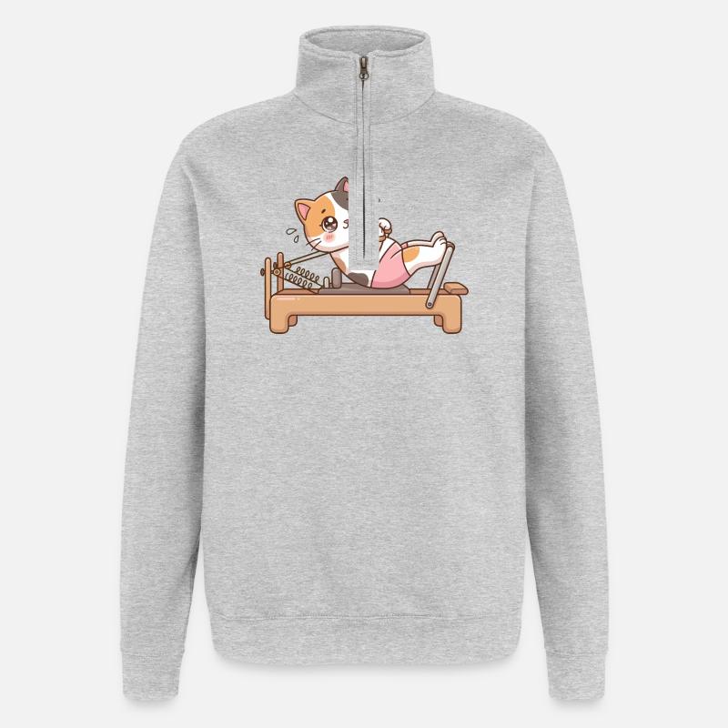 Reformer Pilates Katze - Quarter-Zip-Sweatshirt - Grau meliert