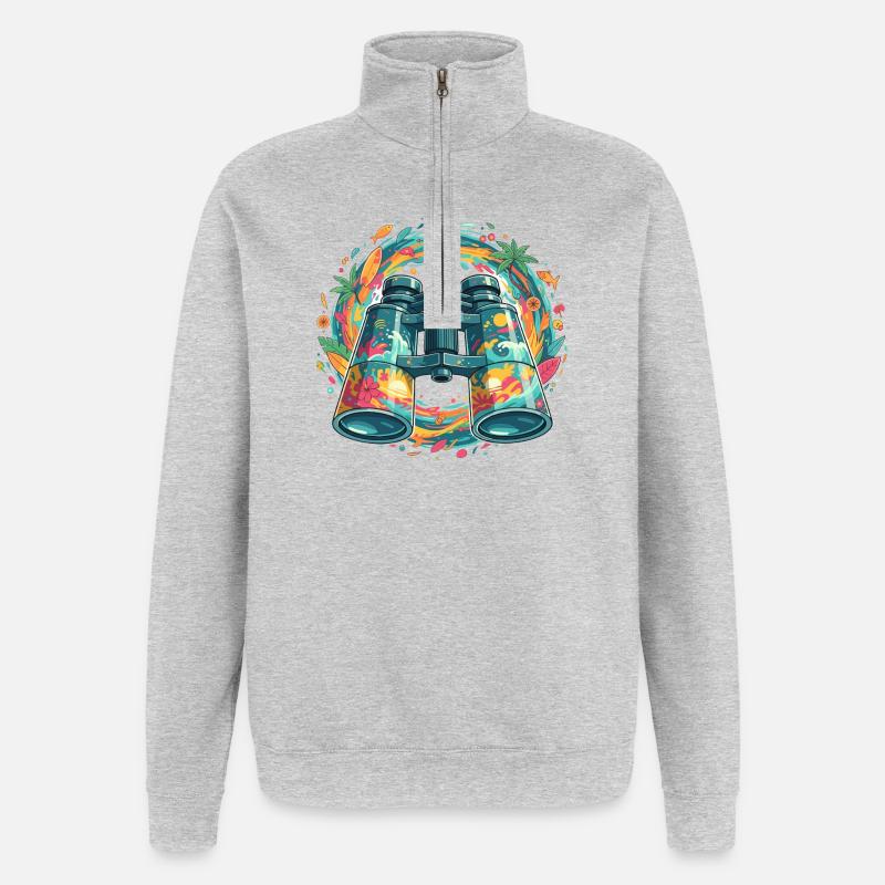 Illustration binoculaire Tropical Explorer - Sweat à zip 1/4 - gris chiné