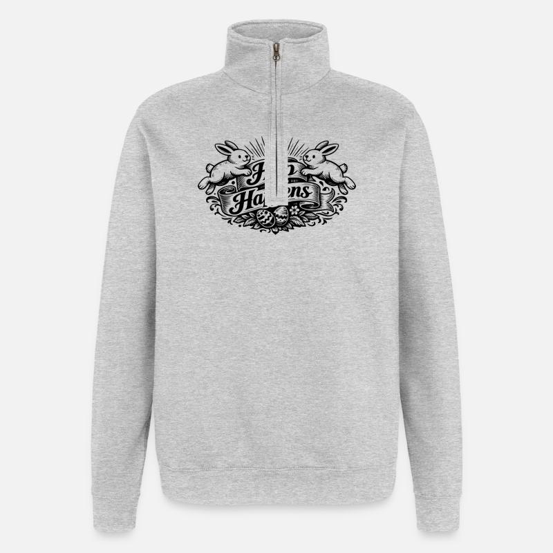 Hop passiert. - Quarter-Zip-Sweatshirt - Grau meliert
