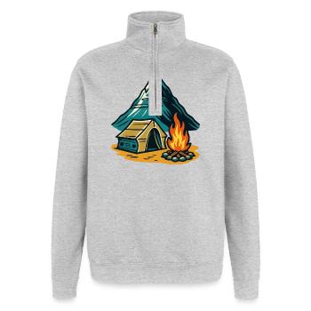 Mountain camping fire pit - Quarter-Zip Sweatshirt - heather grey - Front - AI Model Female 172 light (172cm) & AI Model Male 178 dark (178cm)