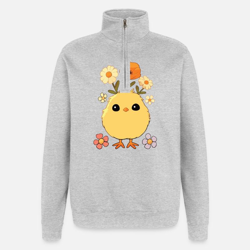 Chick, Spring, Flowers, Summer, Easter, Garden - Quarter-Zip Sweatshirt - heather grey