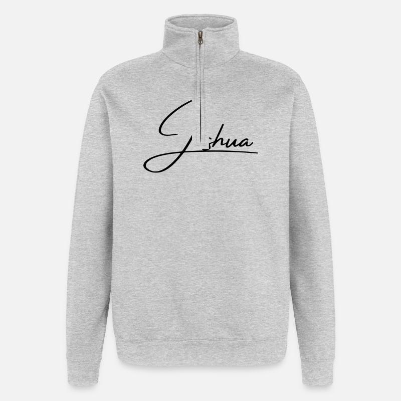 Joshua Name - Elegant Cursive Script - Quarter-Zip Sweatshirt - heather grey