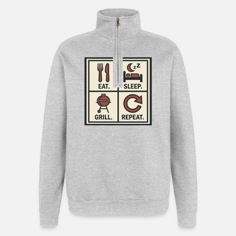 Manger Dormir Griller Recommencer Barbecue - Sweat à zip 1/4 - gris chiné