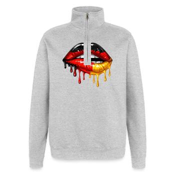 German Girl Deutschland Flagge Lippen Fußball - Quarter-Zip-Sweatshirt - Grau meliert - Vorne - AI Model Female 172 light (172cm) & AI Model Male 178 dark (178cm)