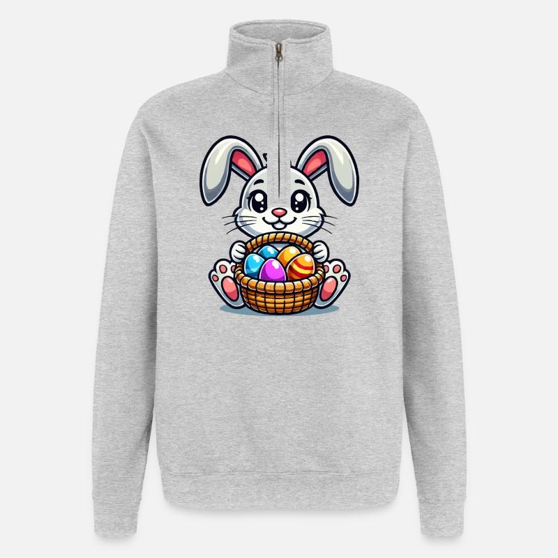 Osterhase mit bunten Eiern - Quarter-Zip-Sweatshirt - Grau meliert