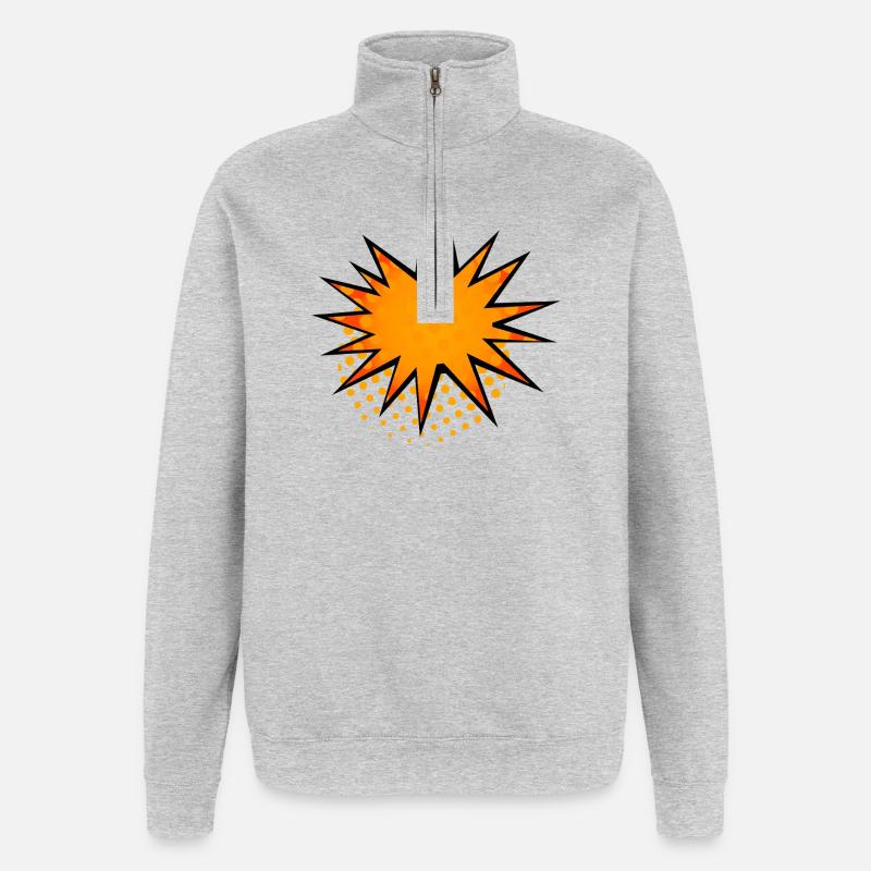 Halbton-Comic Starburst-Rand - Quarter-Zip-Sweatshirt - Grau meliert