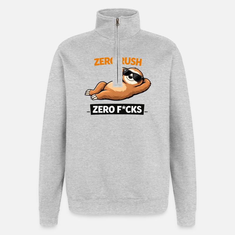 Zero Rush Sloth Chill Slogan - Sweat à zip 1/4 - gris chiné