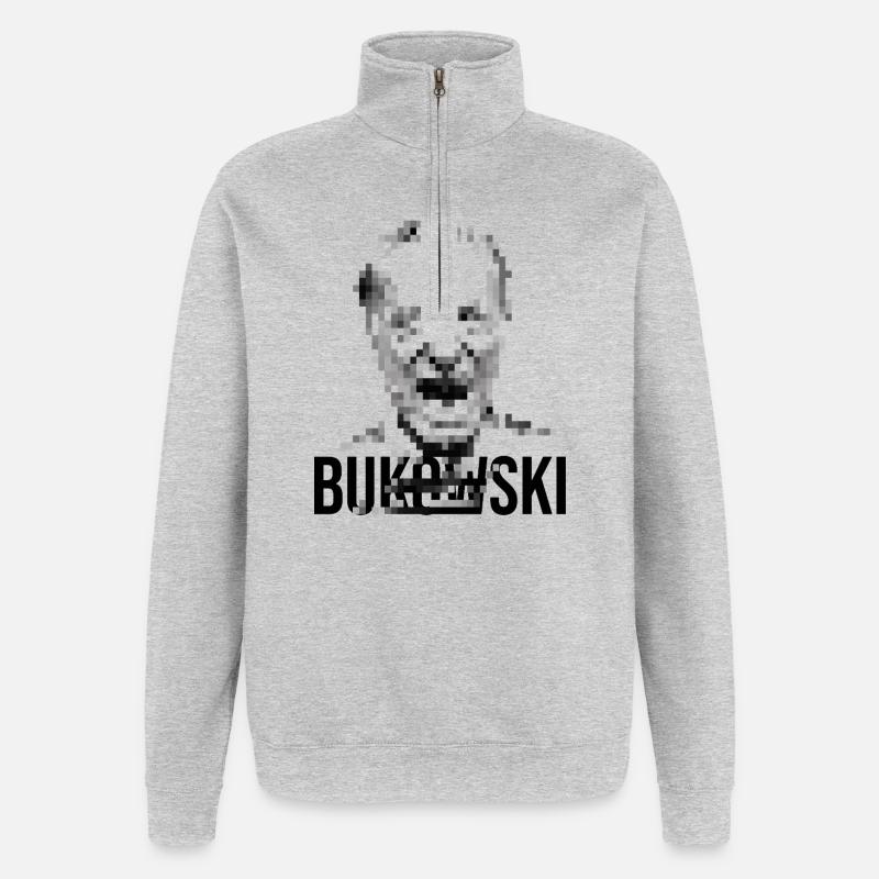 charles bukowski pixelated portrait design. - Quarter-Zip Sweatshirt - heather grey