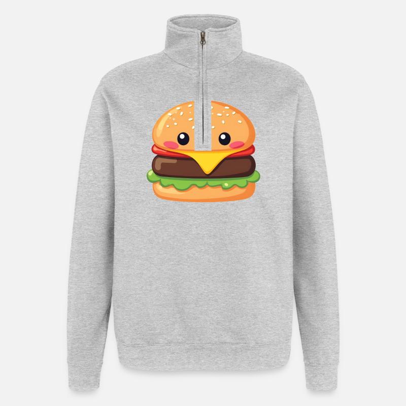 hamburger - Sweat à zip 1/4 - gris chiné