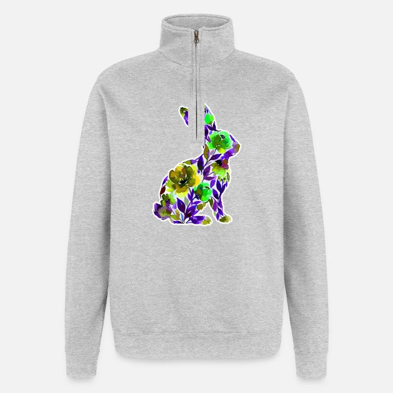 Hase Silhouette Blumen - Quarter-Zip-Sweatshirt - Grau meliert