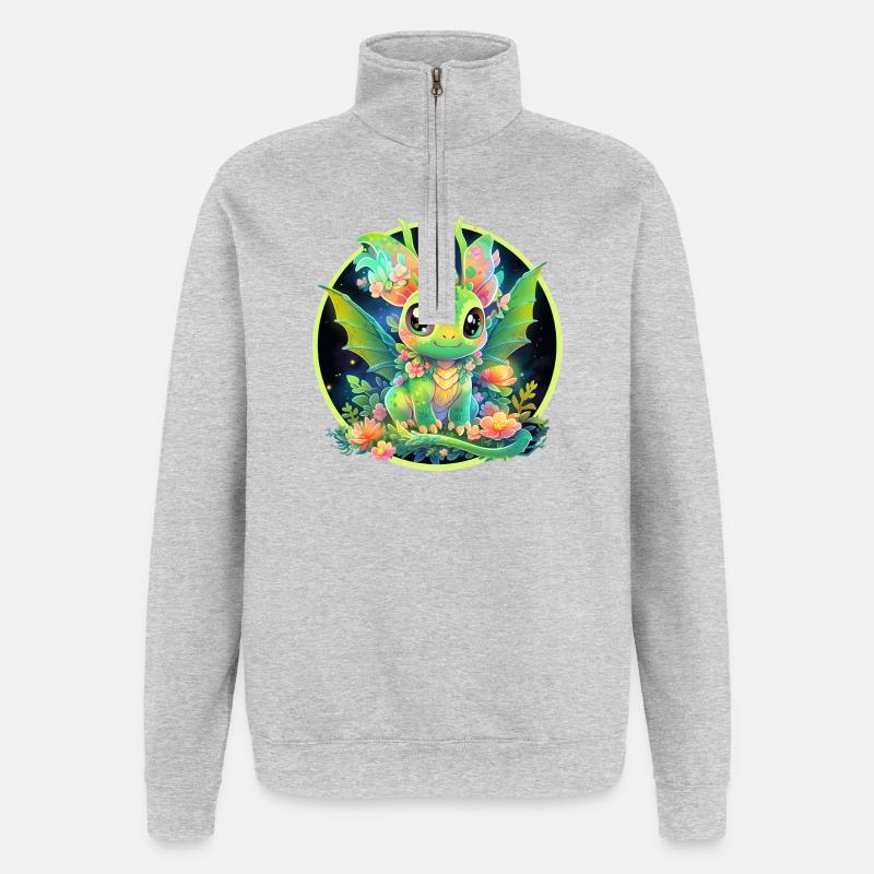 Dragon Vert du Cercle de Fleurs - Sweat à zip 1/4 - gris chiné