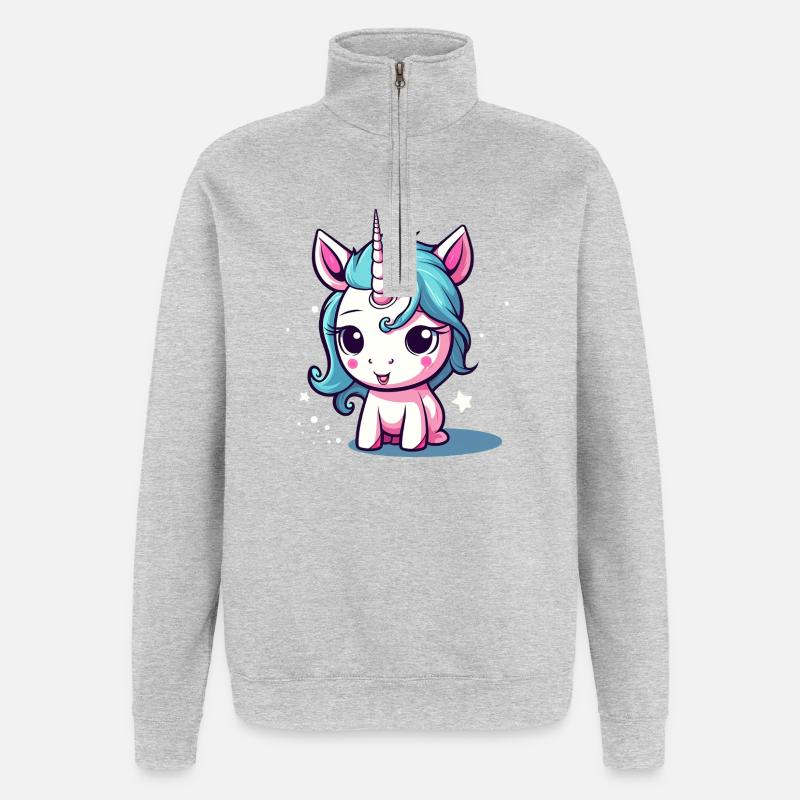 Blauhaariges Einhornchen Sticker - Quarter-Zip-Sweatshirt - Grau meliert