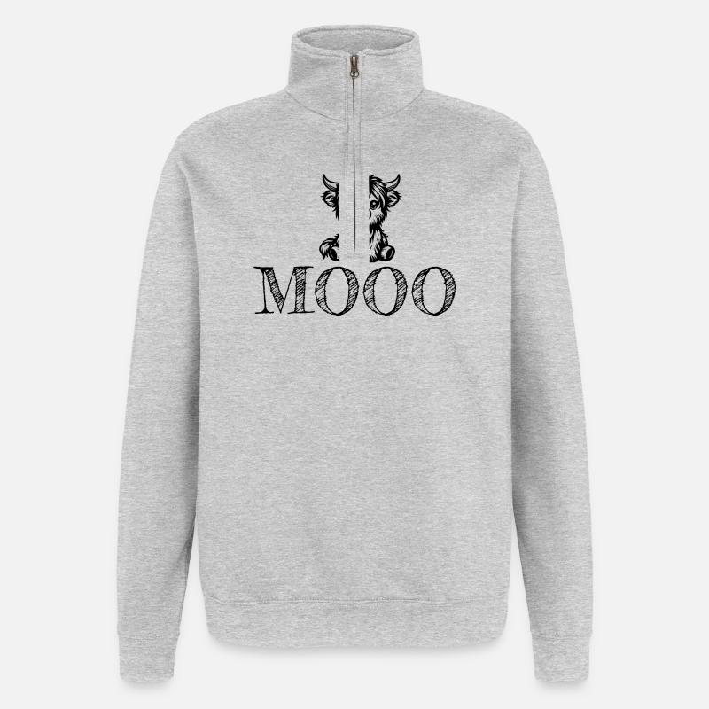 Mignonne vache Mooo - Sweat à zip 1/4 - gris chiné