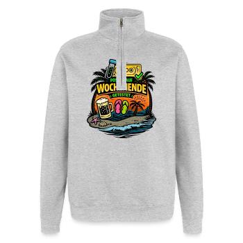 Positiv auf Wochenende getestet Lustiger Spruch - Quarter-Zip-Sweatshirt - Grau meliert - Vorne - AI Model Female 172 light (172cm) & AI Model Male 178 dark (178cm)