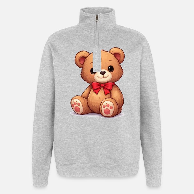 Cuddly bear with red ribbon - Quarter-Zip Sweatshirt - heather grey