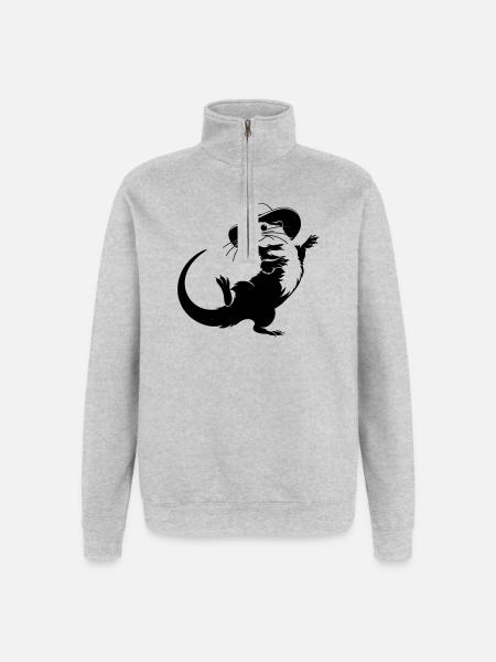 Funny Otter with Hat Cartoon Motif - Quarter-Zip Sweatshirt - heather grey