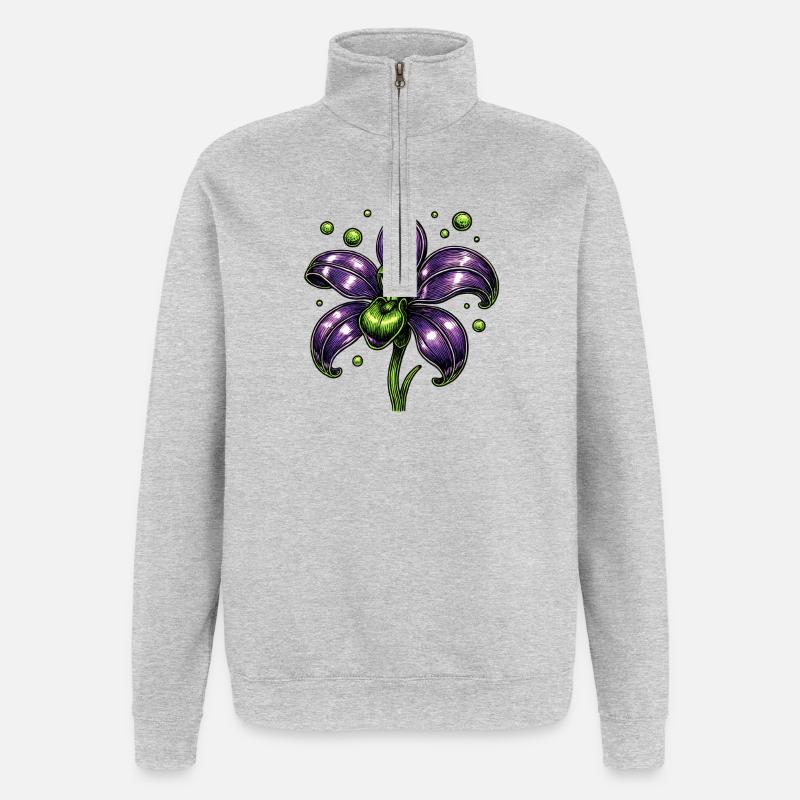 Lila Orchidee Blume Botanik - Quarter-Zip-Sweatshirt - Grau meliert