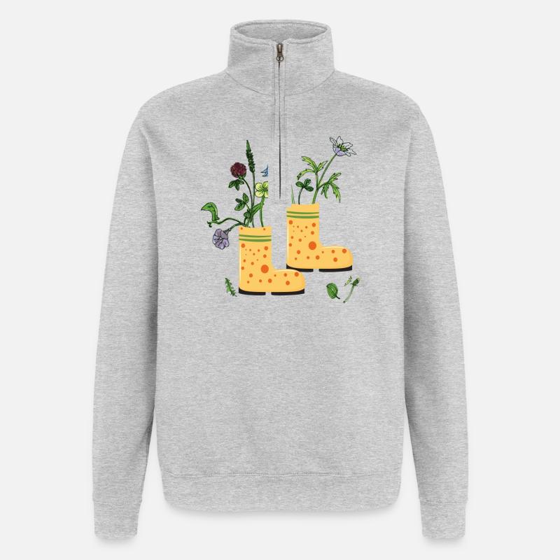Gartenstiefel mit Wildblumen - Quarter-Zip-Sweatshirt - Grau meliert