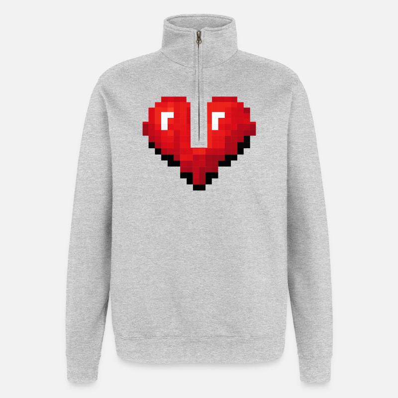 Retro Pixel Heart Videospiel - Quarter-Zip-Sweatshirt - Grau meliert