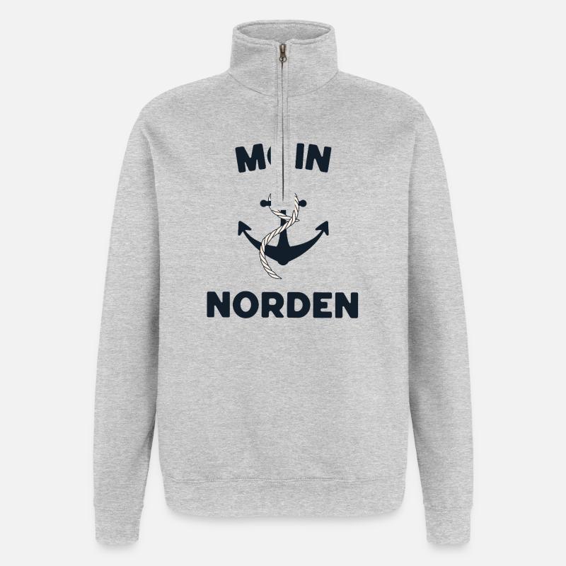 Moin Norden – Maritimes Anker-Design - Quarter-Zip-Sweatshirt - Grau meliert