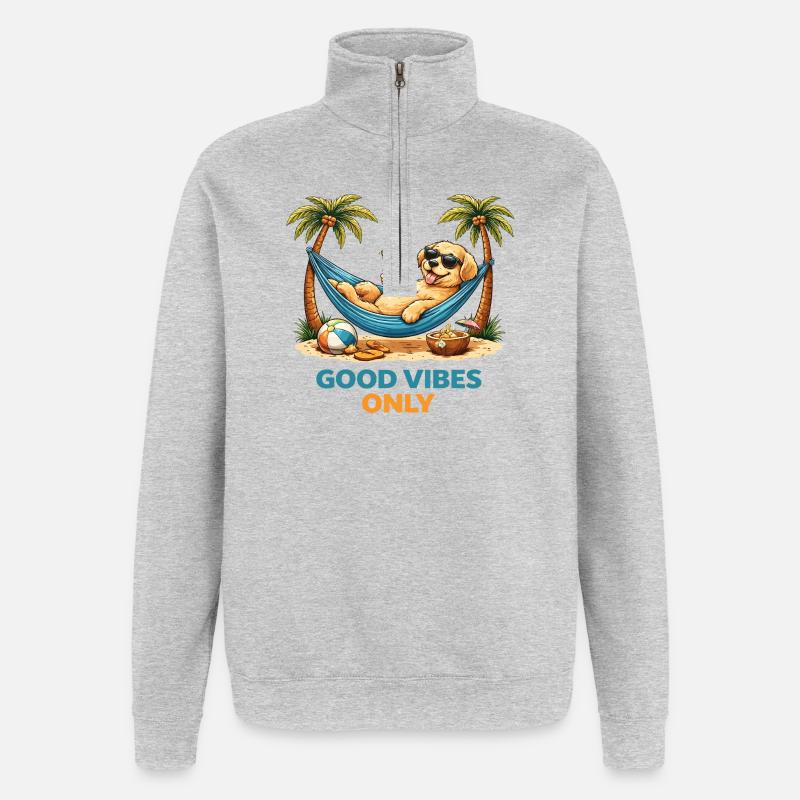 Welpe in Hängematte – Chill-Modus - Quarter-Zip-Sweatshirt - Grau meliert