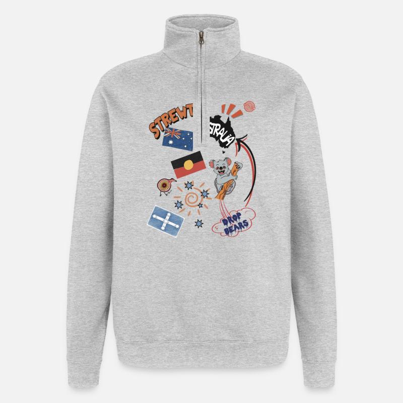 Collage australien Strewth & Drop bears - Sweat à zip 1/4 - gris chiné