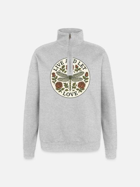 Live and Let Love Dragonfly Circle - Quarter-Zip Sweatshirt - heather grey