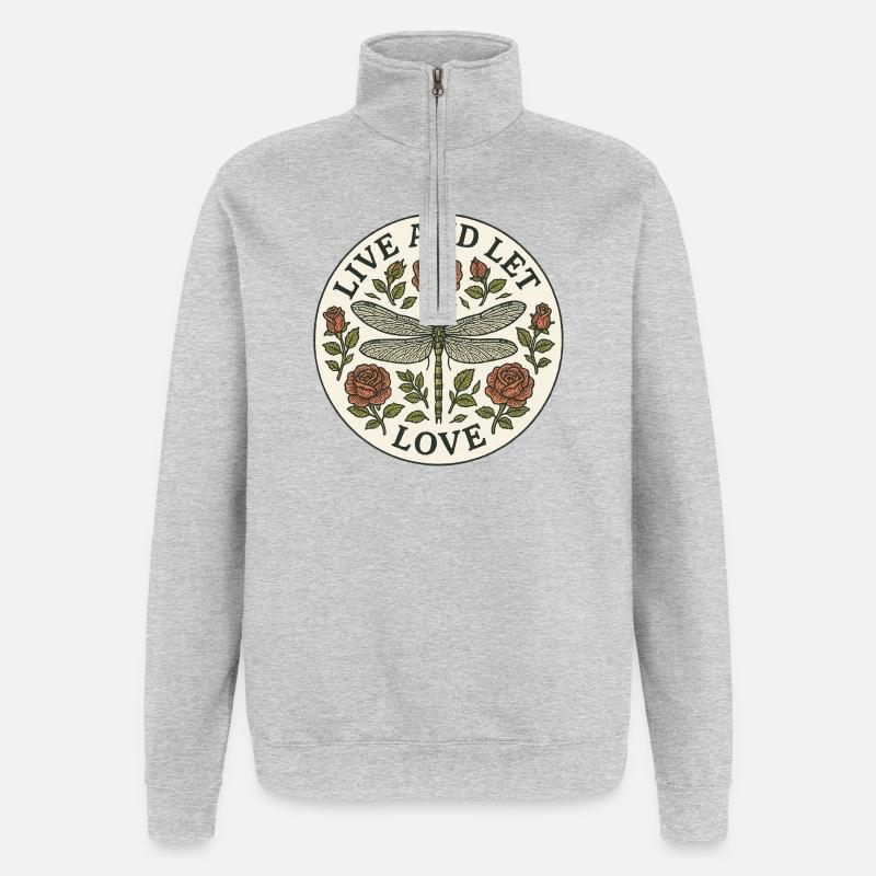 Live and Let Love Dragonfly Circle - Quarter-Zip Sweatshirt - heather grey