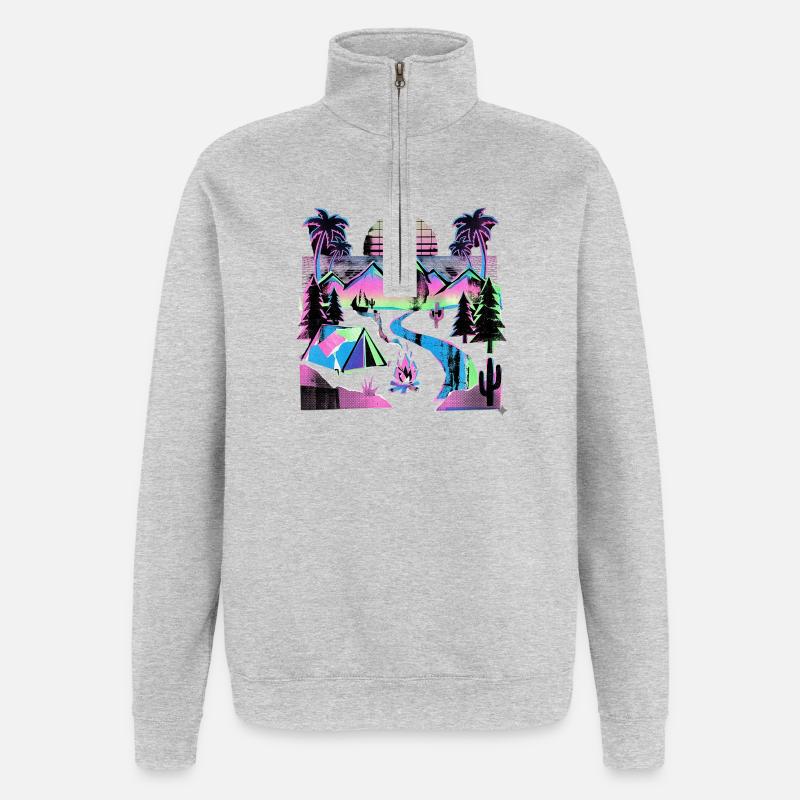 Retro Wave Camper - Sweat à zip 1/4 - gris chiné