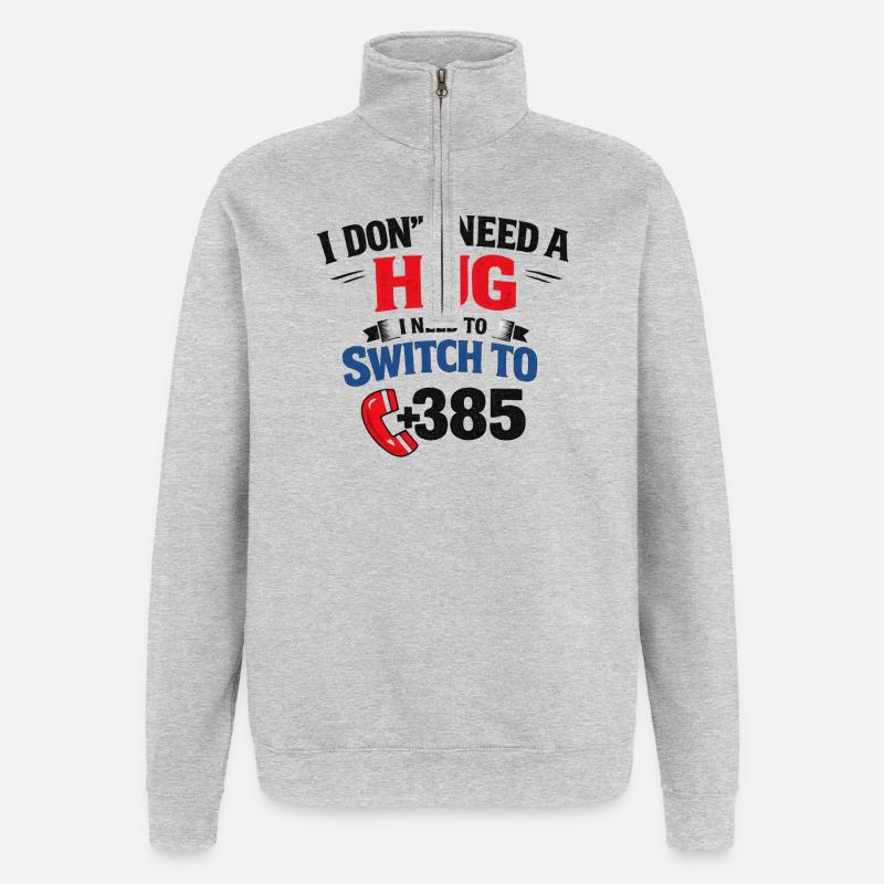 Pas de câlin, appel numéro 385 - Sweat à zip 1/4 - gris chiné