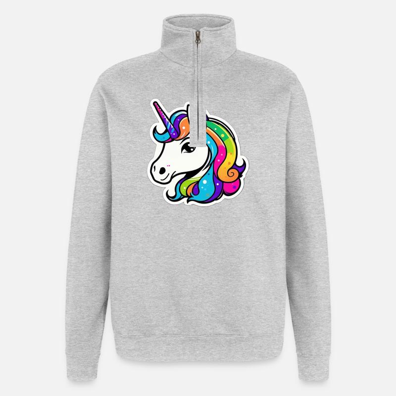 Helles Regenbogen-Einhorn - Quarter-Zip-Sweatshirt - Grau meliert