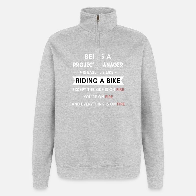 Chef de projet en flammes - Sweat à zip 1/4 - gris chiné