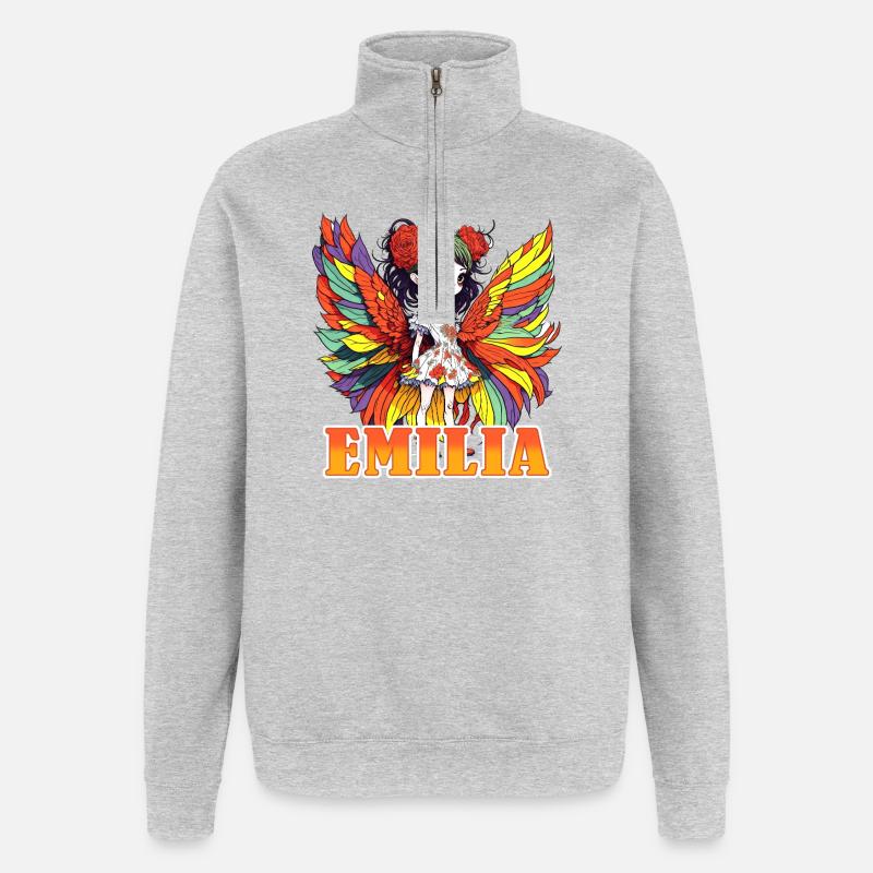 Emilia - Mädchenname - Fee  - Quarter-Zip-Sweatshirt - Grau meliert