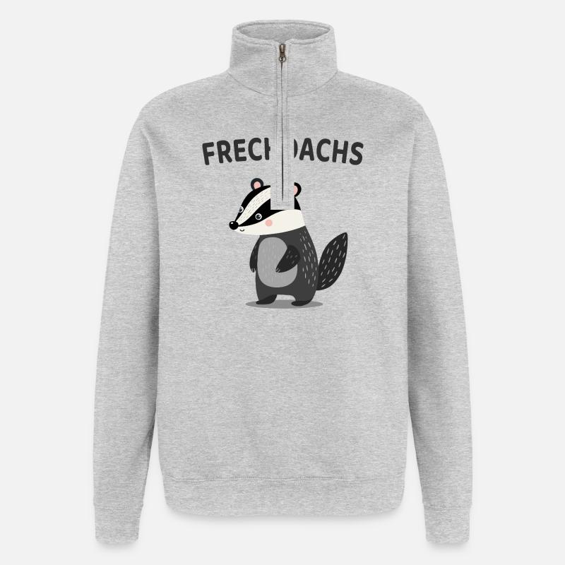 Frechdachs Lustiger Dachs Spruch - Quarter-Zip-Sweatshirt - Grau meliert