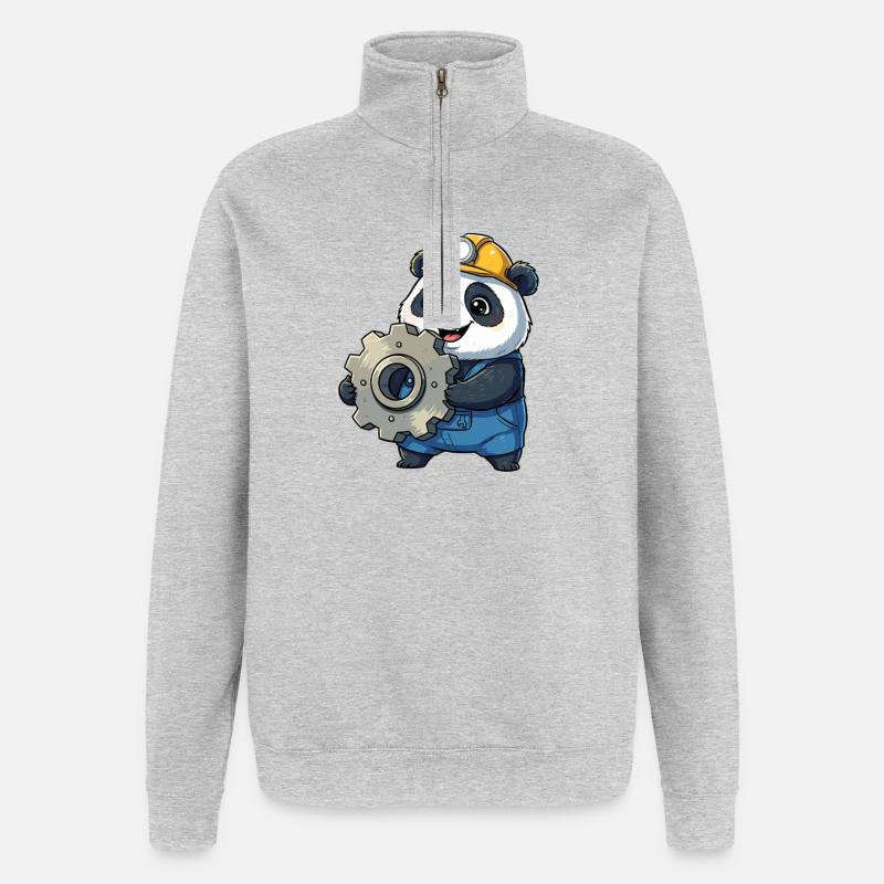 Panda Construction Worker with Gear - Quarter-Zip Sweatshirt - heather grey