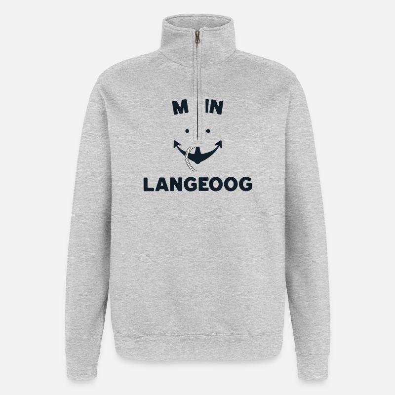 Moin Langeoog – Maritimes Anker-Design - Quarter-Zip-Sweatshirt - Grau meliert