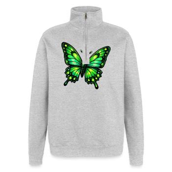 Papillon Vert - Sweat à zip 1/4 - gris chiné - Devant - AI Model Female 172 light (172cm) & AI Model Male 178 dark (178cm)