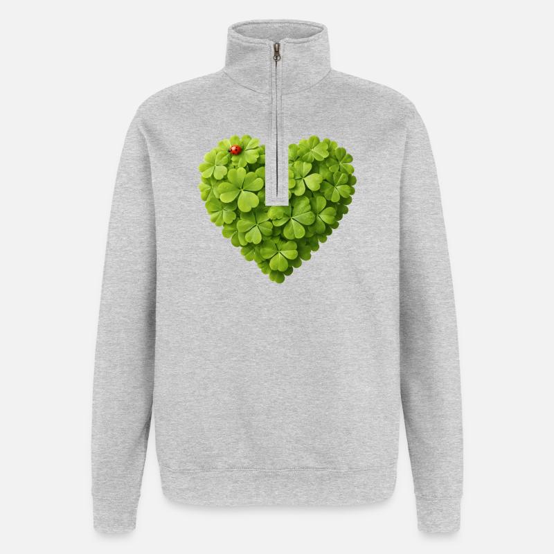 Cœur de trèfles avec Ladybug - Sweat à zip 1/4 - gris chiné