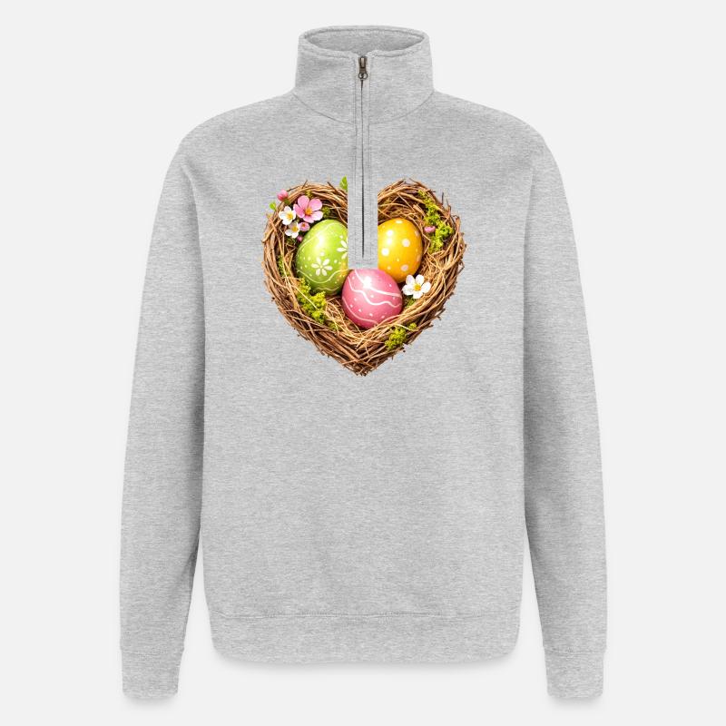 Herzförmiges Osternest mit Eiern - Quarter-Zip-Sweatshirt - Grau meliert