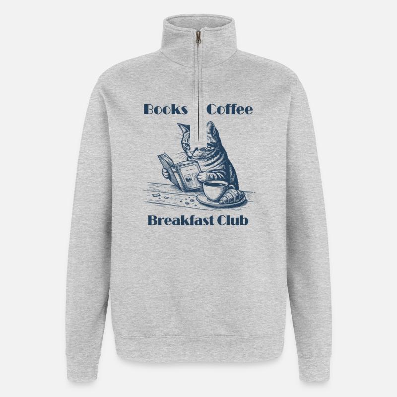 Books & Coffee Cat – Cozy Reader Design - Sweat à zip 1/4 - gris chiné