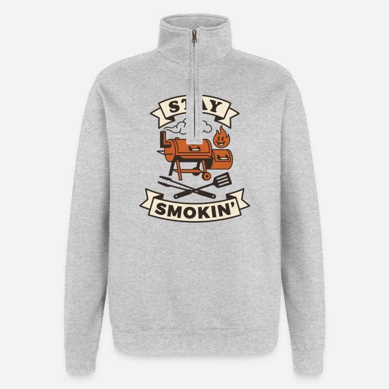 Fumoir barbecue viande continue de fumer - Sweat à zip 1/4 - gris chiné
