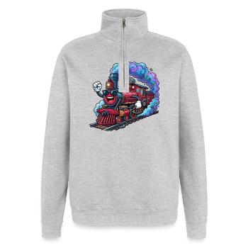 Bunte, verspielte Lokomotive - Quarter-Zip-Sweatshirt - Grau meliert - Vorne - AI Model Female 172 light (172cm) & AI Model Male 178 dark (178cm)