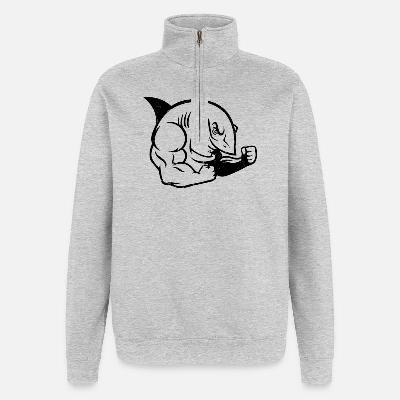 Silhouette d’entraînement musclé de bodybuilder requin - Sweat à zip 1/4 - gris chiné