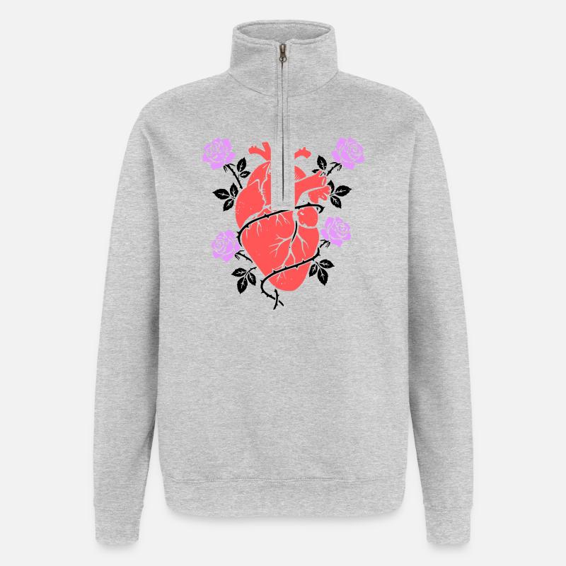 Anatomisches Herz Rosen Bunt - Quarter-Zip-Sweatshirt - Grau meliert